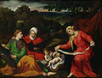 Hvil på flukten til Egypt med døperen Johannes, St. Elizabeth og St. Katarina ca. 1545